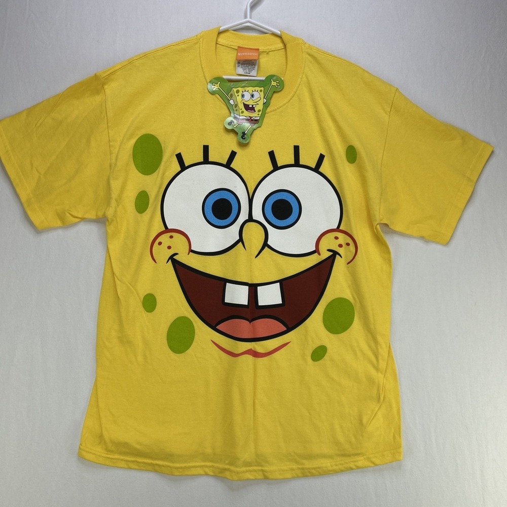 SpongeBob Shirt 2002 y2k big face cartoon yellow Mens L  Square Pants Nikelodeon
